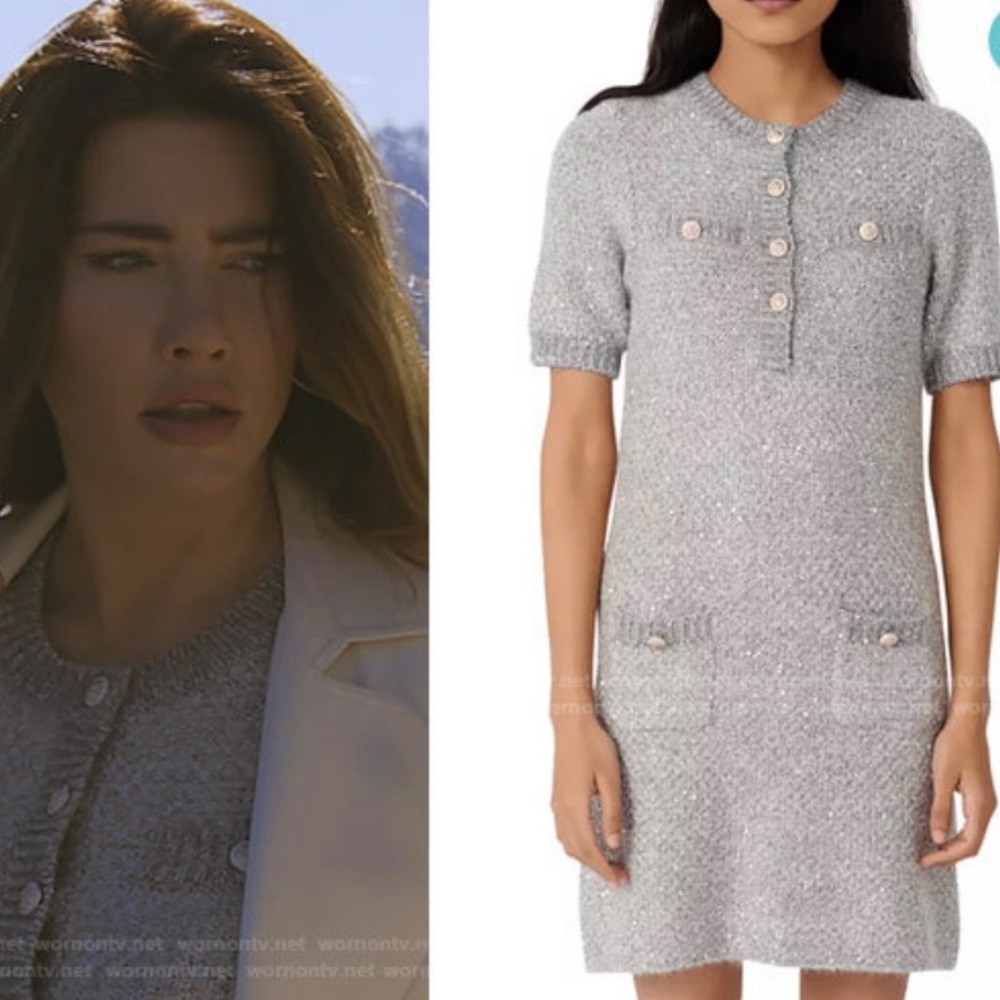 Maje Raveno lurex dress with fancy buttons